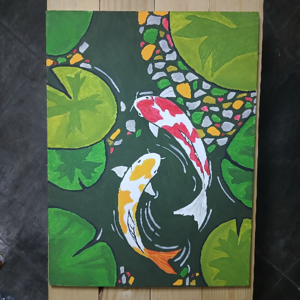 LUKISAN  IKAN KOI CANVAS CAT AKRILIK 40X30CM