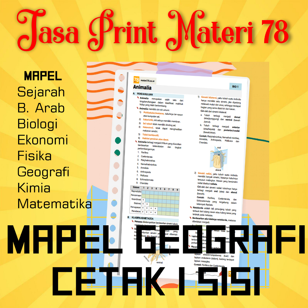 

(GEOGRAFI 1 Sisi) Jasa Print Cetak Materi 78 Ukuran A5 atau B5 Mapel GEOGRAFI Cetak 1 sisi