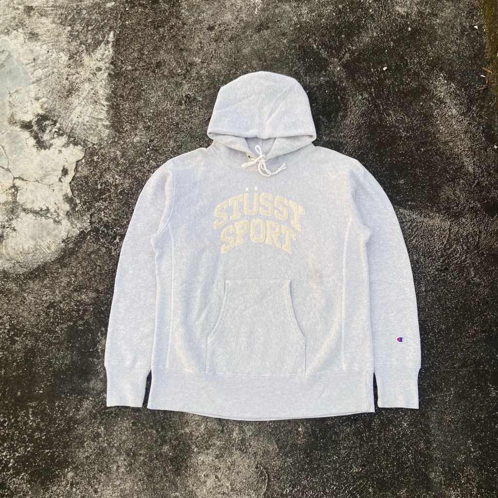 HOODIE STUSSY X CHAMPION GREY