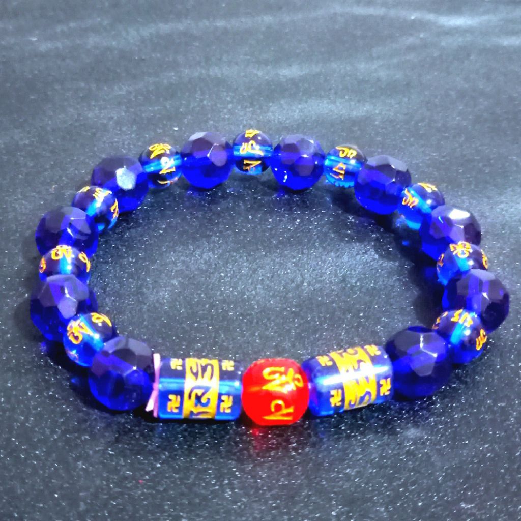 Gelang Fengshui Kristal biru aksara tibetan charm monte tengah aksara kristal merah tibetan vajra