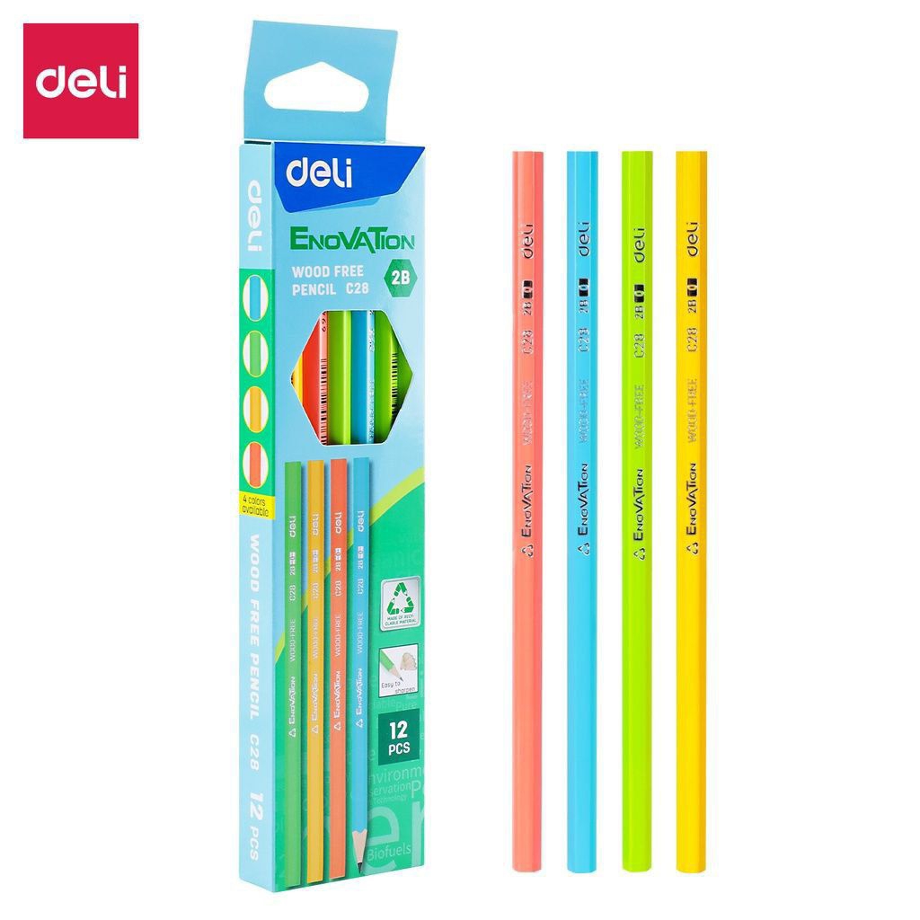 

(1buah) Deli Wood Free Pencil / Pensil 2B Isi 1 Ramah Lingkungan Bahan Daur Ulang EC28