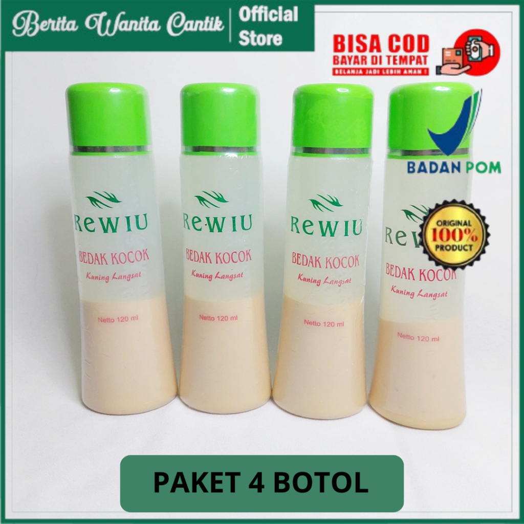 Alas Bedak Cair Kuning Langsat BPOM Original/Bedak Cair Glowing Tahan Air dan Anti Air(Paket 4 Botol