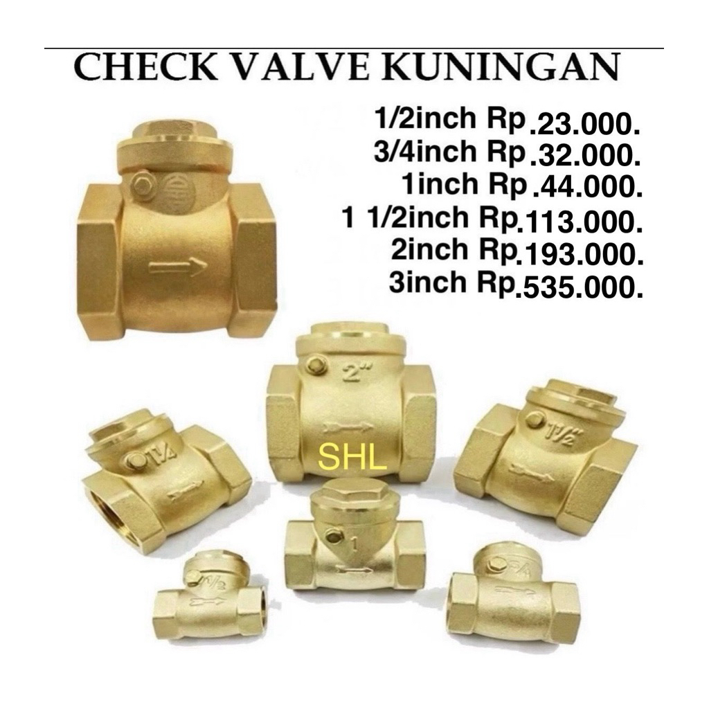 Check Valve Kuningan 1/2" 3/4" 1" Klep Tabok Swing Full tembaga