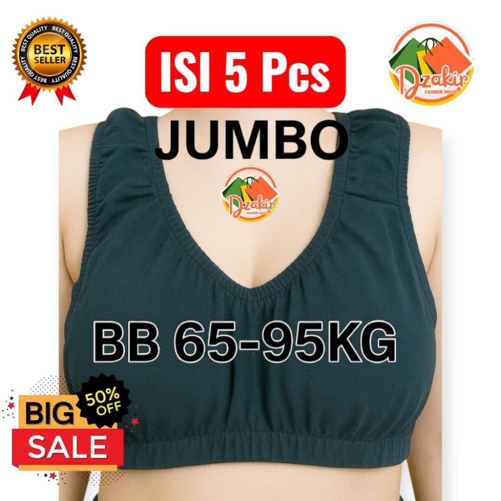 Isi 5Pcs Miniset Bra Jumbo Wanita Dewasa Ukuran Besar BB 65-95 Kg | Dalaman Atasan Dalam Lembut Nyam