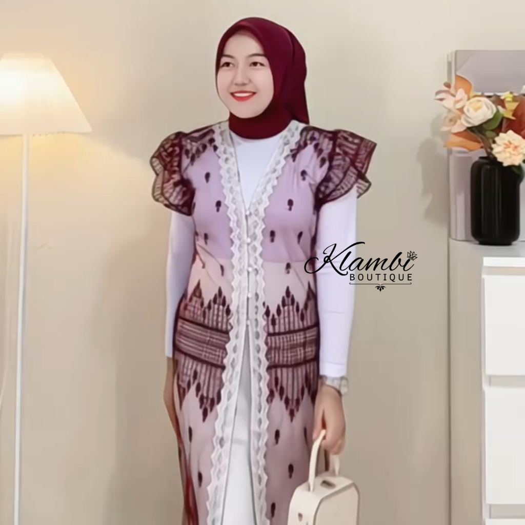 Gisella Long Outer Brukat Renda Brokat Olla Kondangan Dress Wanita Kekinian