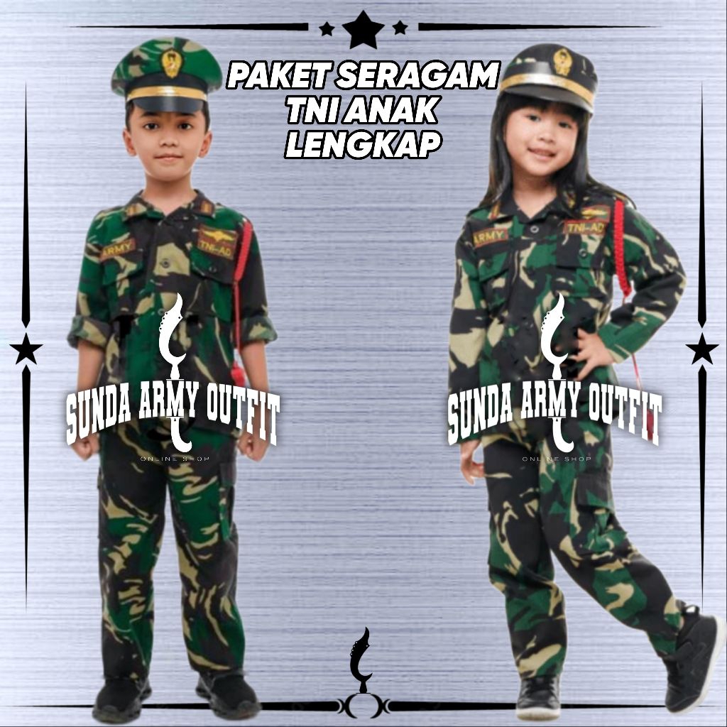 Baju Seragam TNI Anak / Baju TNI Anak Laki Laki / Paket Seragam Tentara Anak / Baju TNI Anak Loreng 