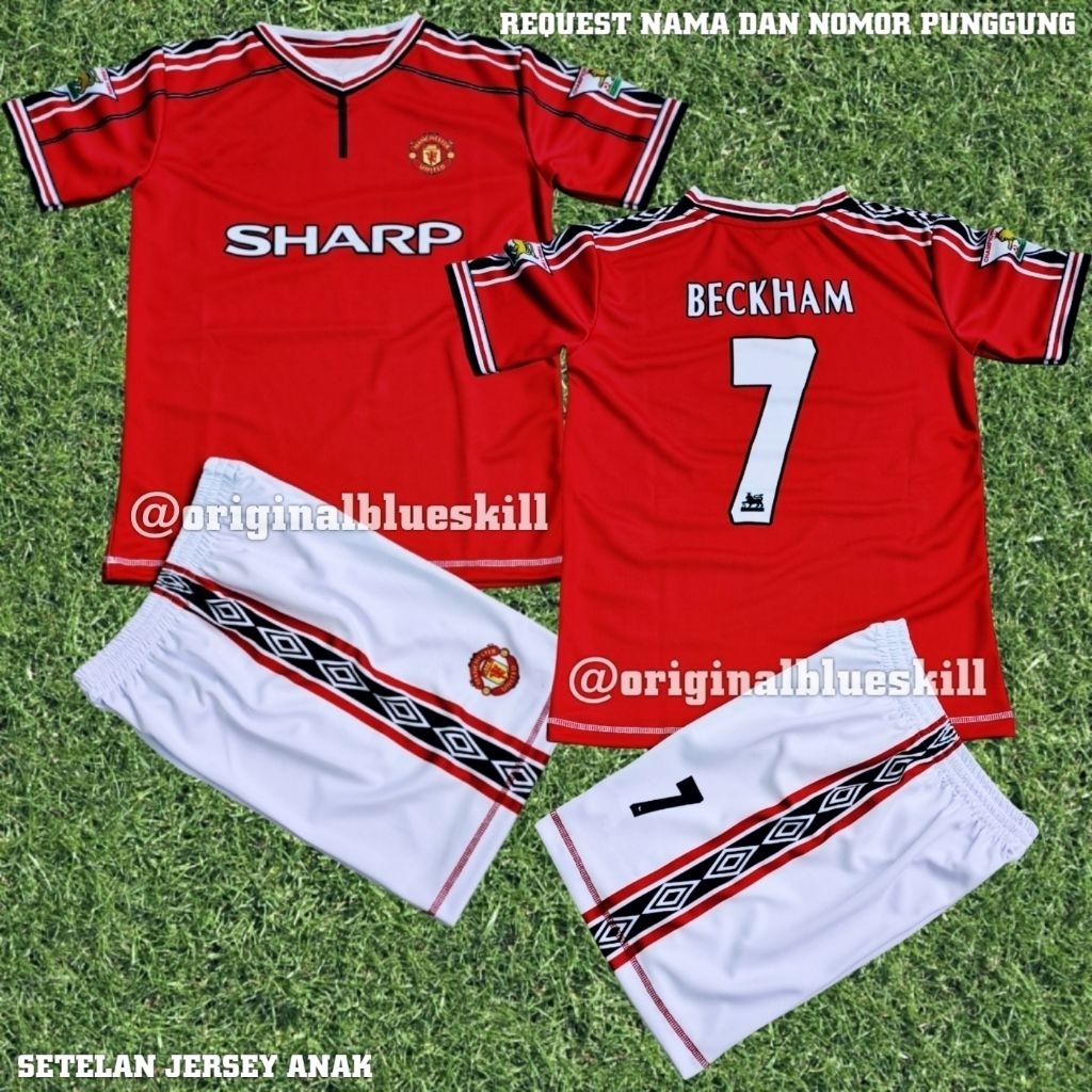 Setelan jersey retro mu terbaik 1998-2000 / jersey setelan anak laki perempuan / jersey sepak bola a