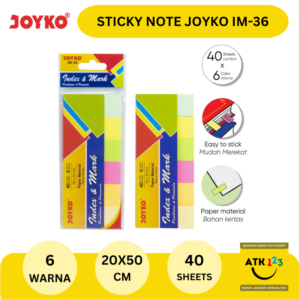 

JOYKO Post It / Sticky Note / Sign Here Merk Joyko IM-36 - 6 Warna