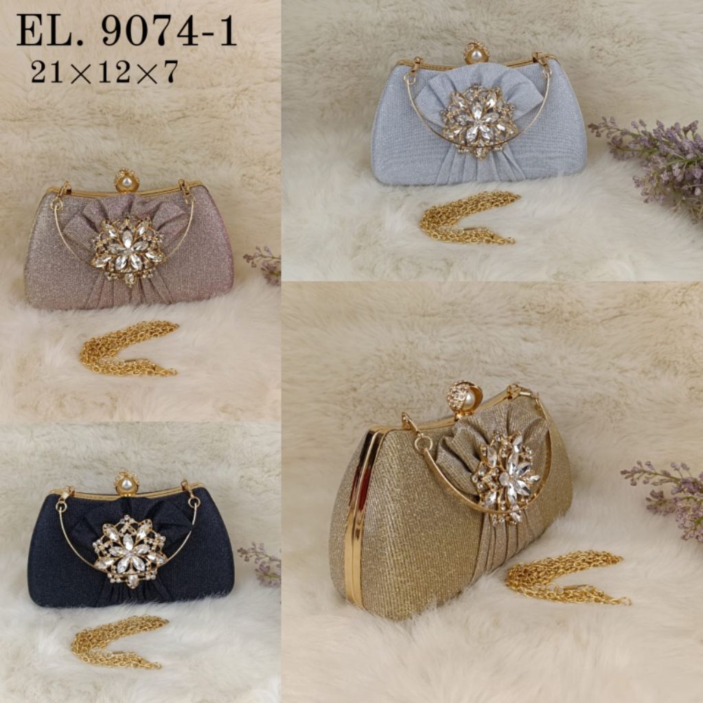 Tas pesta Elgan gliter dengan permata besar mewah #9074-1