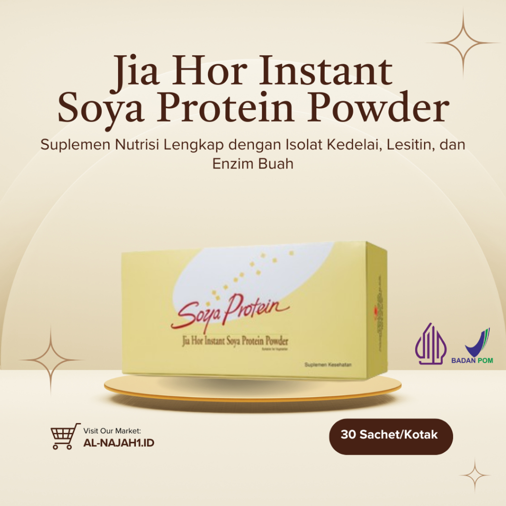 

Jia Hor Soya Protein Powder 30 Sachet/Kotak– Suplemen Nutrisi Lengkap dengan Isolat Kedelai, Lesitin, dan Enzim Buah