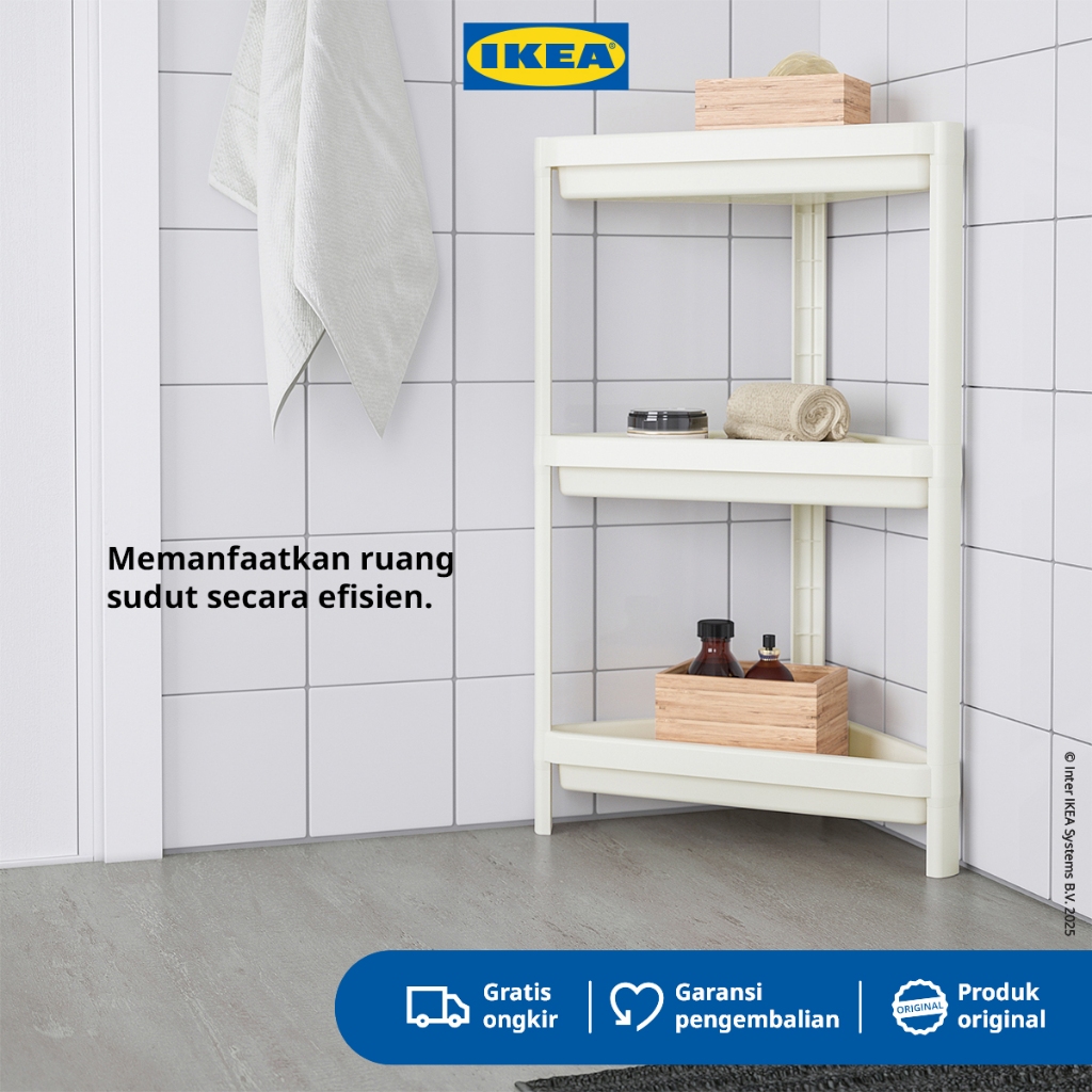 IKEA VESKEN Rak Sudut Kamar Mandi Putih Minimalis 33x33x71 cm