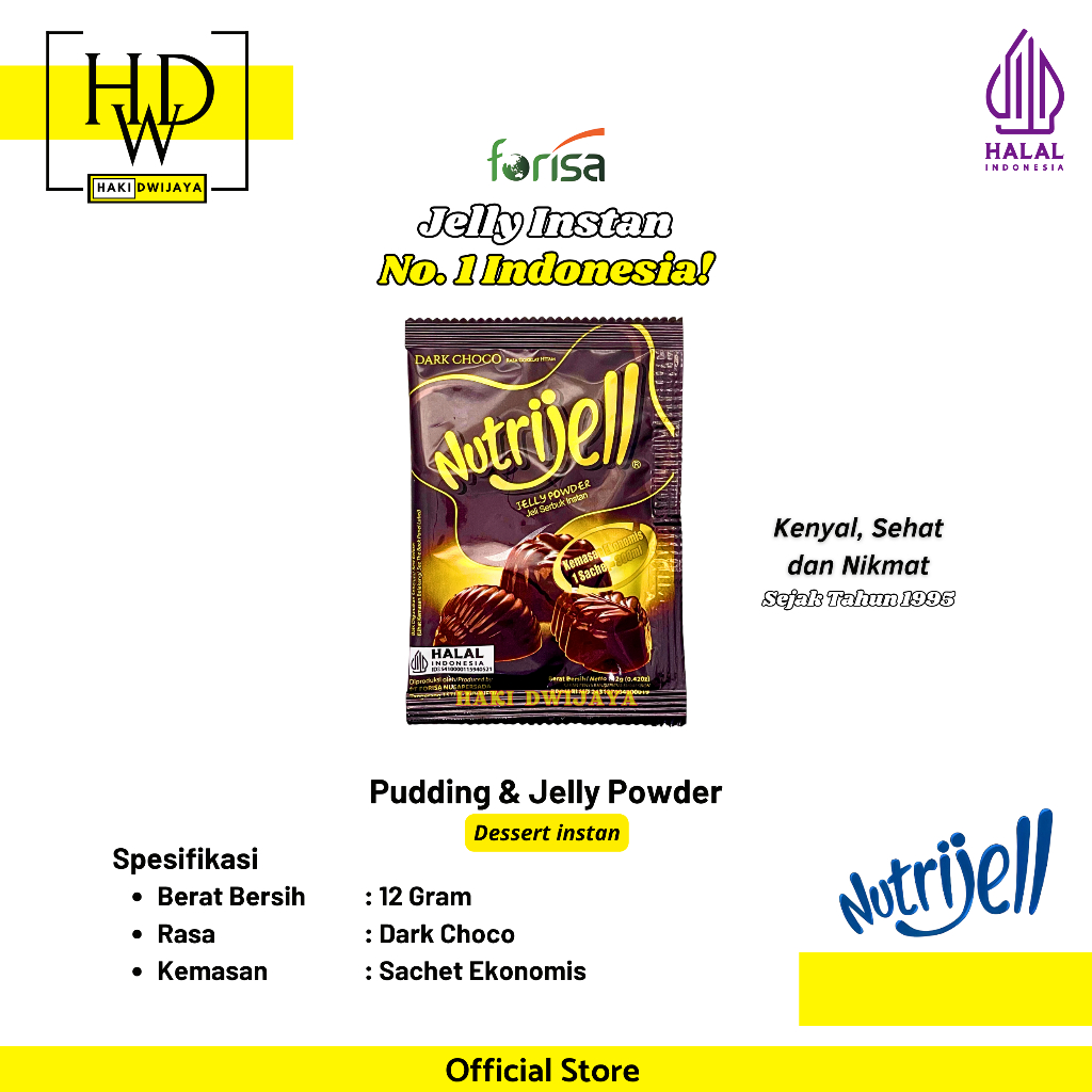 

Nutrijell Jelly Ekonomis Bubuk Jelly Serbaguna 20 gram x 12pcs Rasa Dark Choco