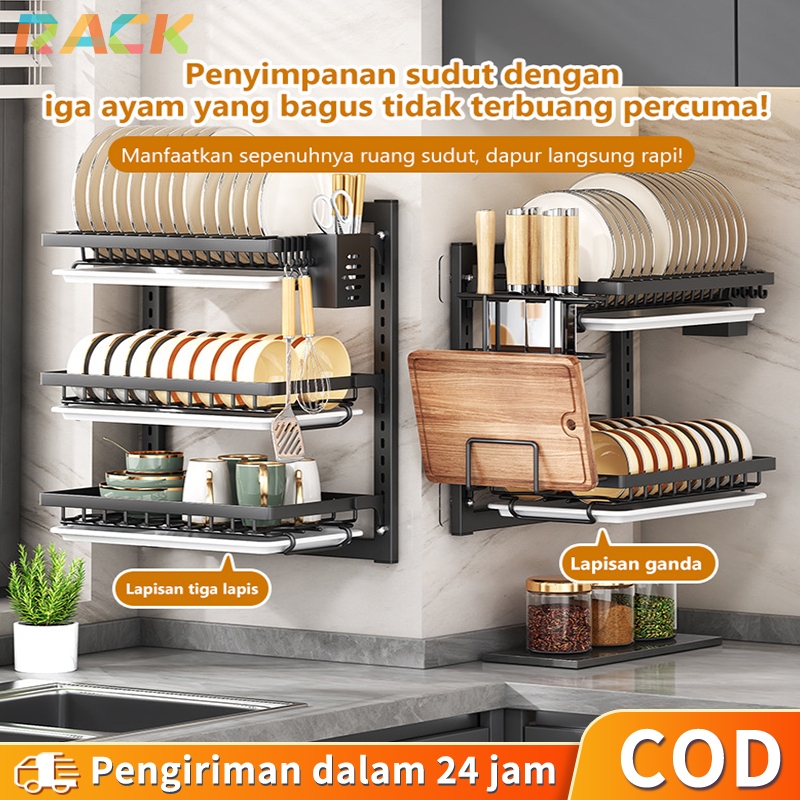 Rak Piring Stainles Steel Gantung Dinding Rak Piring Gantung 2 3 Susun Rak Piring Anti Karat Rak Pen