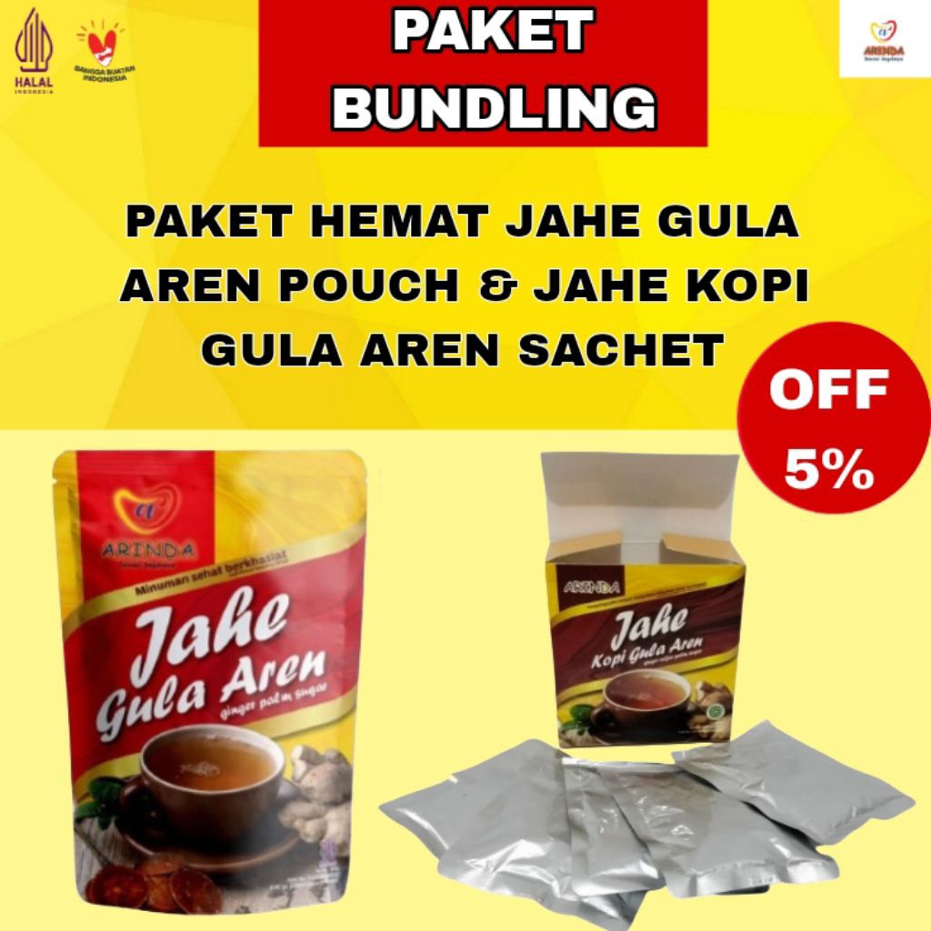 

Bundling arinda Jahe Gula Aren 200g & Jahe Kopi Gula Aren 1 dus 5 sachet