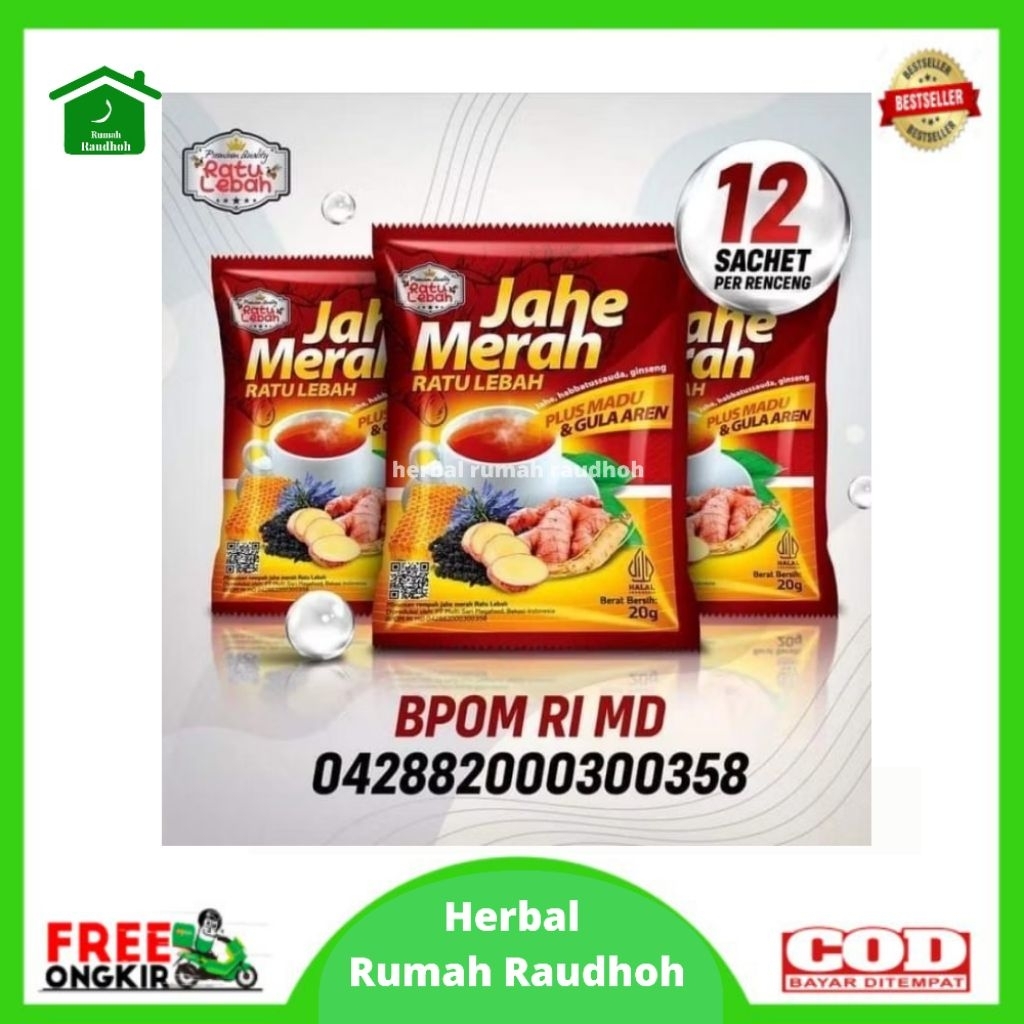 

JAHE MERAH RATU LEBAH PLUS MADU DAN GULA AREN - PER RENCENG / 12 SACHET
