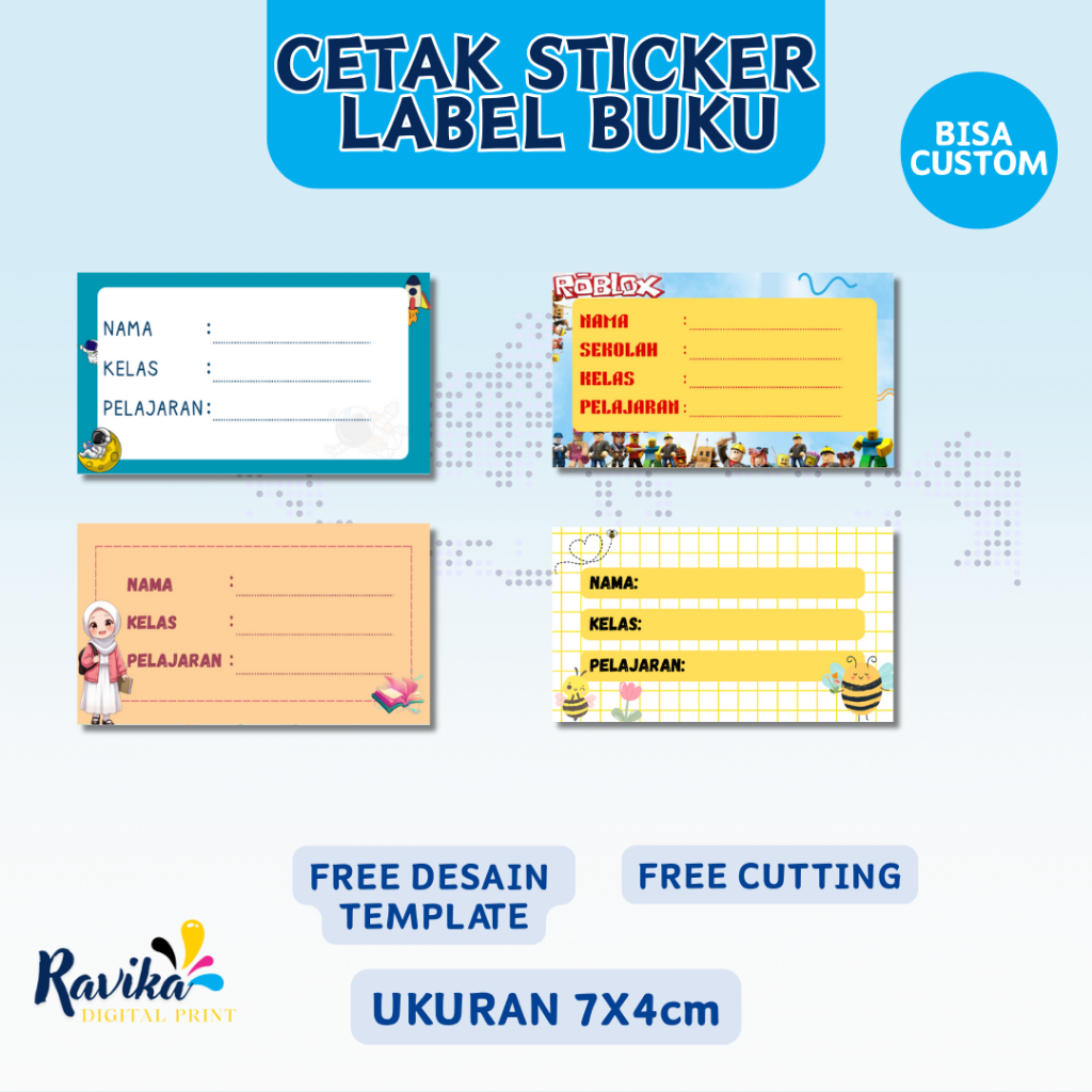 

[ISI 44 PCS] Sticker Label Buku Pelajaran Sticker Buku Sekolah Custom Bahan Cromo dan Vinyl
