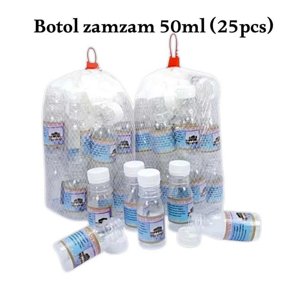 botol kosong air zam-zam isi 25 pcs kemasan 50ml kecil / botol air zam zam / oleh-oleh haji umroh