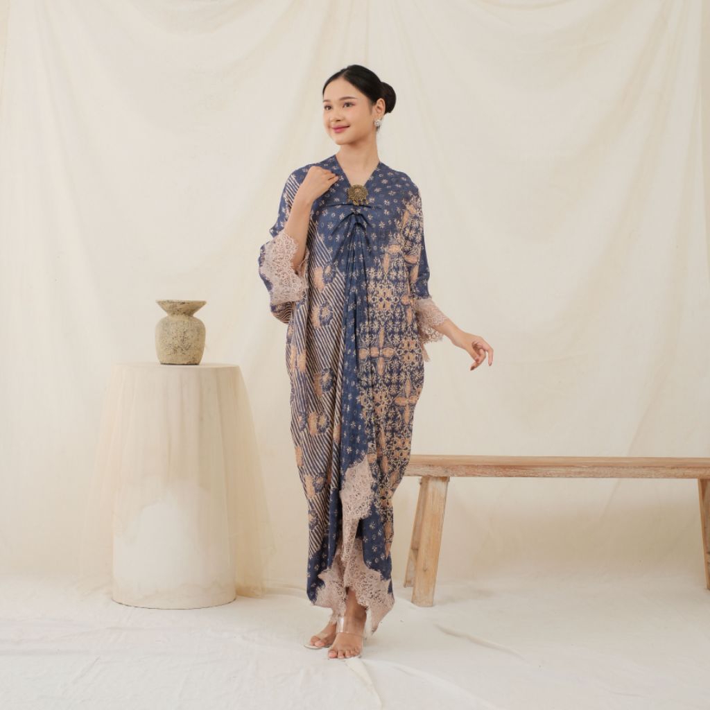 Dress Kaftan Batik Bahan Viscose by Khalisa Batik -Yale Blue