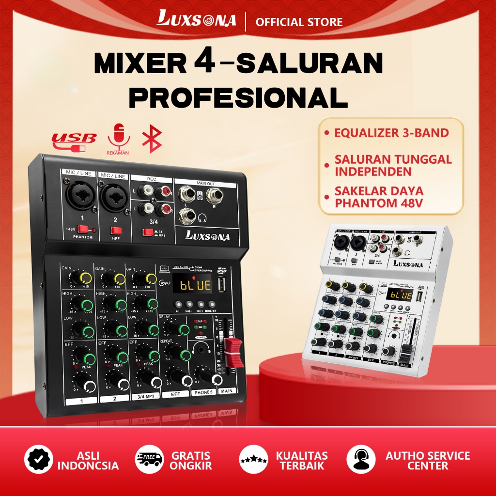 LUXSONA 4 Channel Mixer audio/mixer mini/Sound Card/Amplifier Bluetooth/profesional USB Recording eq