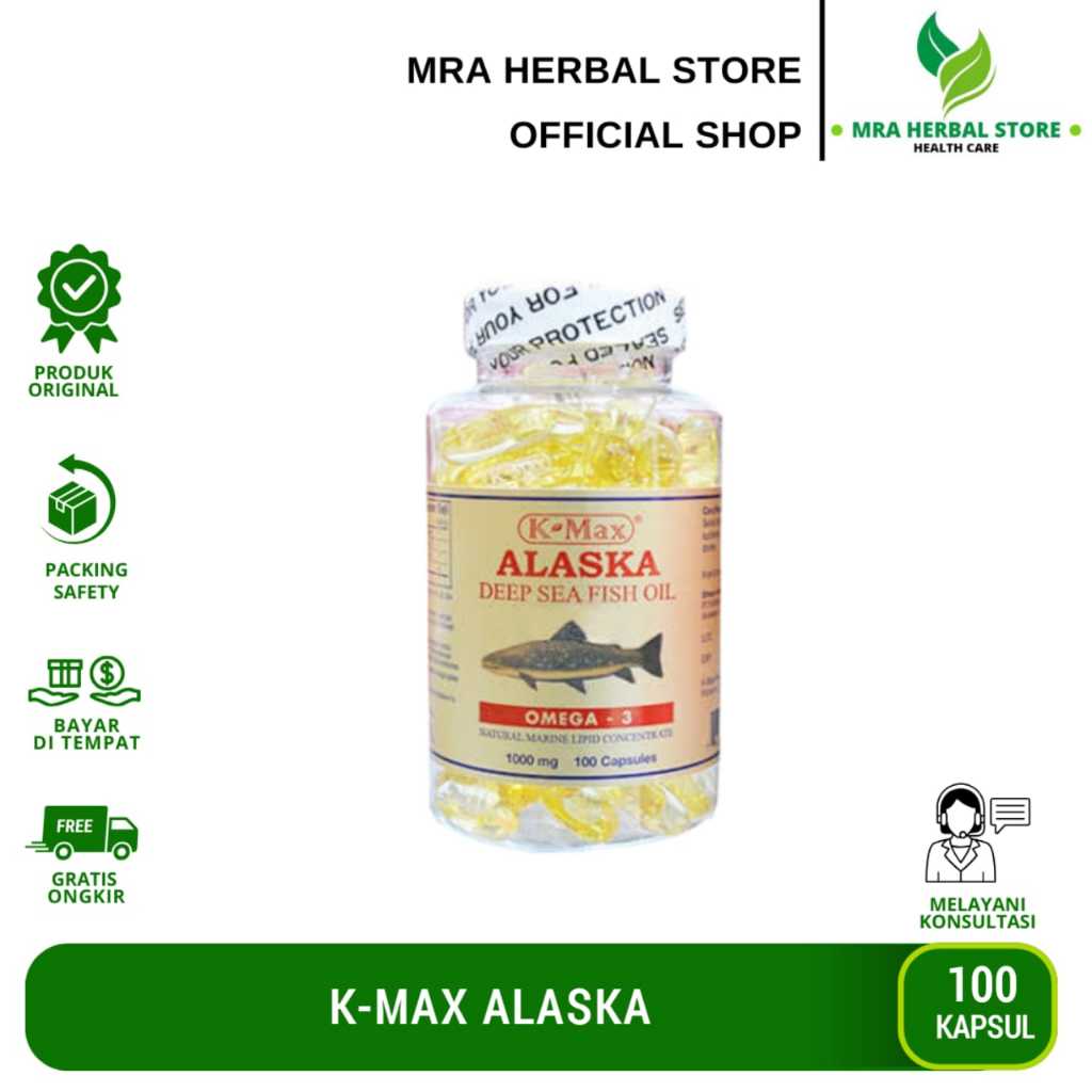 Omega 3 K-Max Alaska Tutup Putih Fish Oil 1000 mg | Omega 3 Minyak Ikan Original