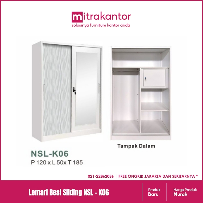 Lemari Besi Sliding Lunarsol / Lemari Pakaian Besi Sliding / Lemari Besi Sliding NSL K06