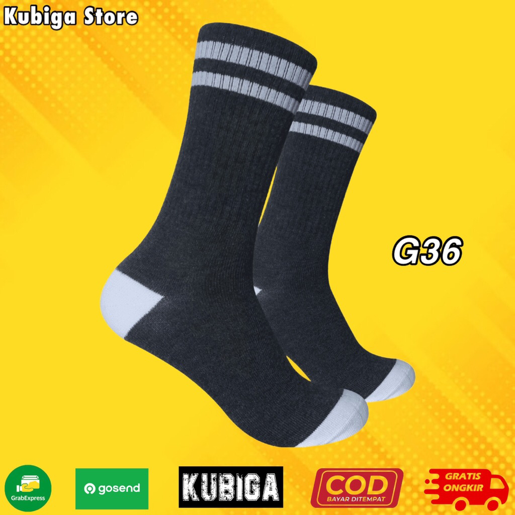Kaos Kaki Oldschool - Kaos Kaki Skate Garis 2 Putih Dasar Abu Tua - Kubigastore21 - G36