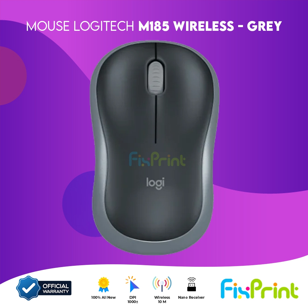 FixPrint Mouse Logitech Wireless M185 ORIGINAL Grey / Red / Blue Garansi Resmi