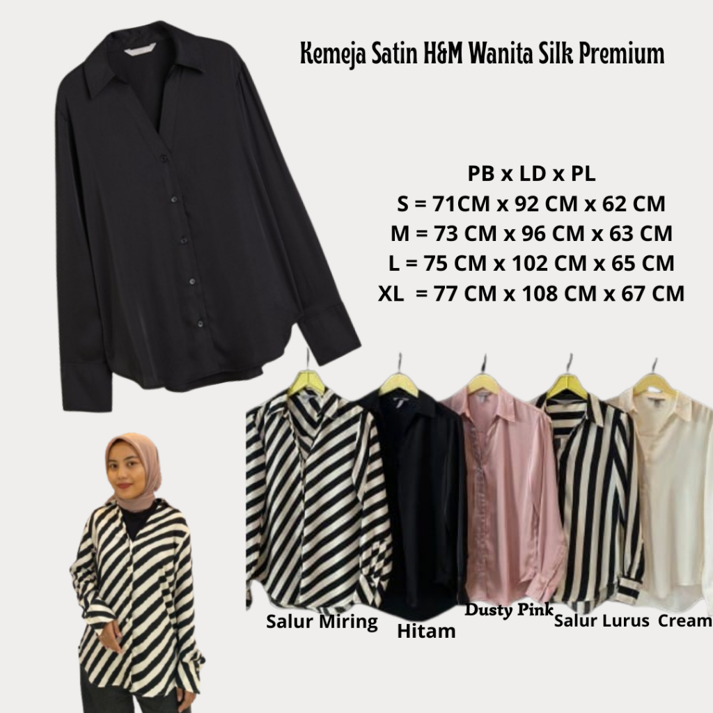 Kemeja Satin h&m Wanita Silk Premium dan Kemeja Salur Rayon Zasa