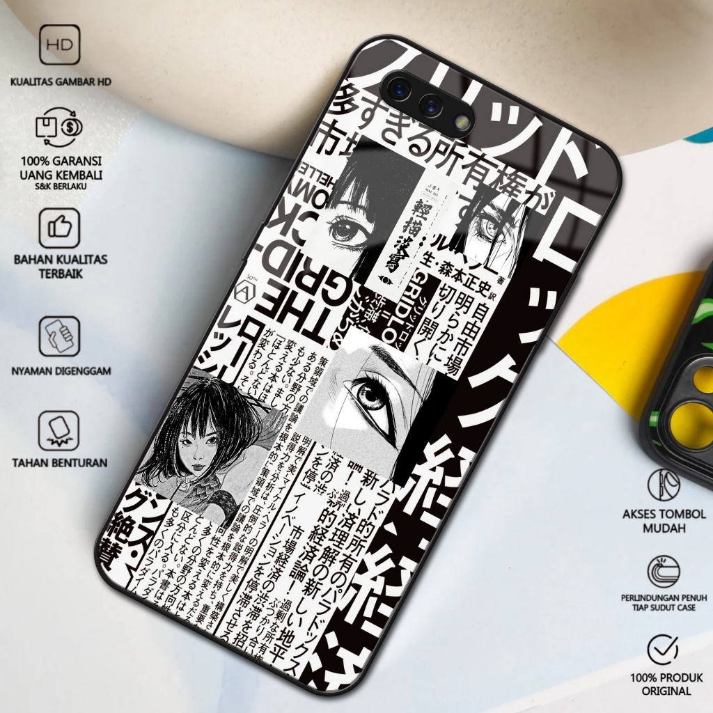 Case OPPO A3S / REALME C1 Terbaru Motif Art Japan Aesthetic Softcase Glass Kaca Hardcase Glossy 2D T