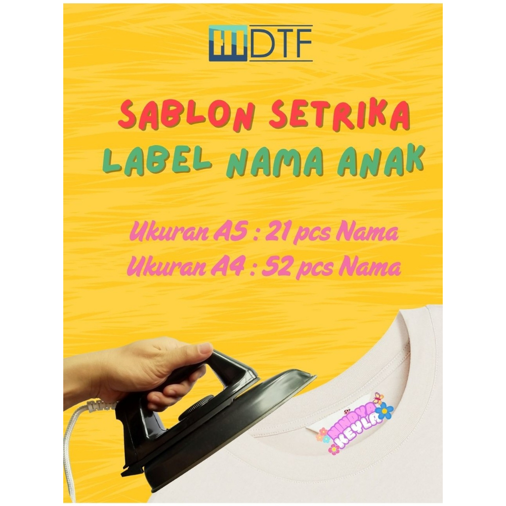 

Sticker Nama Anak Label Printing Kain/Kaos Setrika Custom Nama & Karakter DTF Setrika ISI 21 52