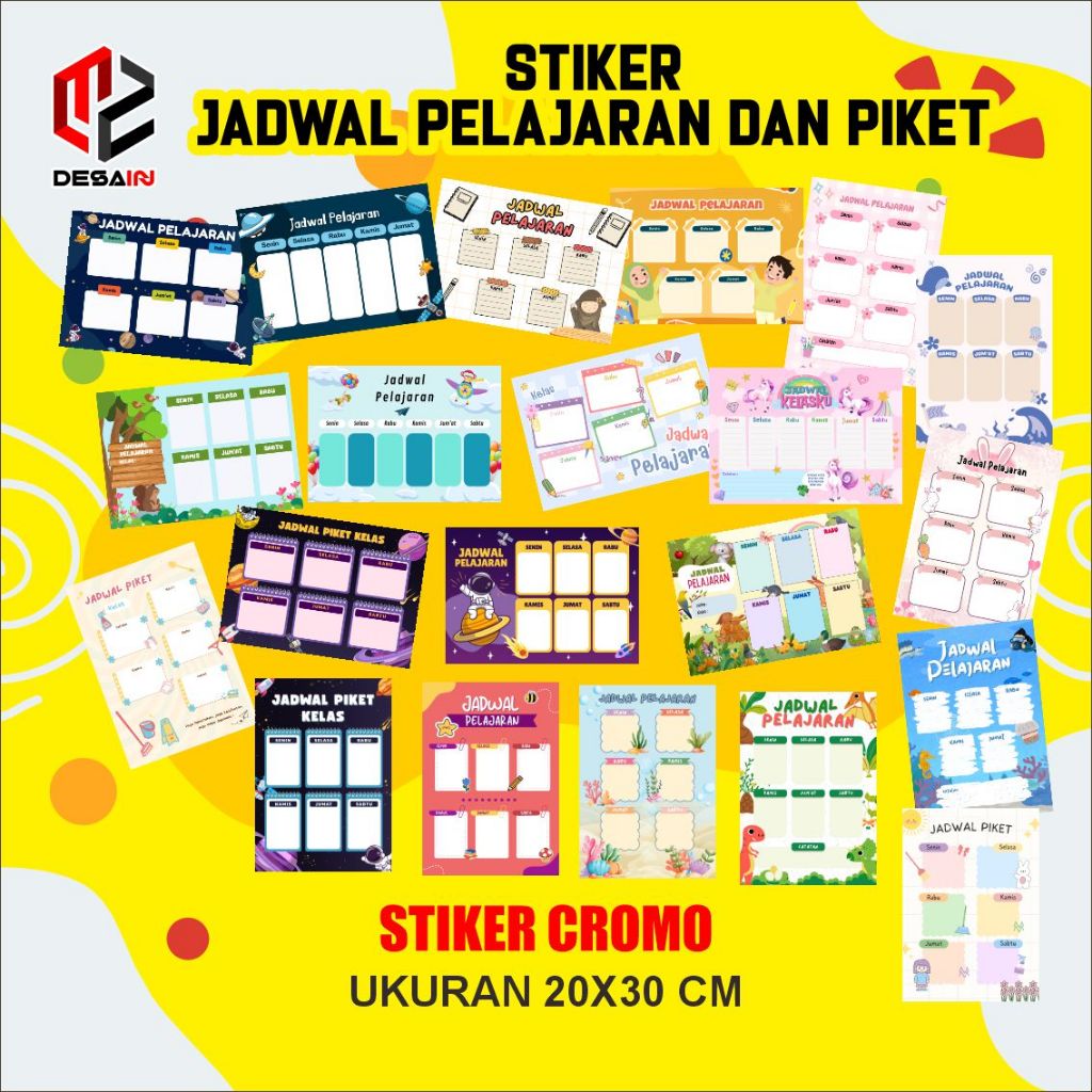 

STIKER DAFTAR PELAJARAN DAN JADWAL PIKET KELAS CROMO 20X30