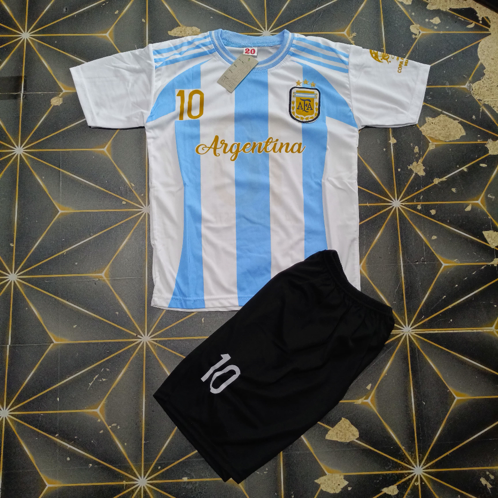 setelan baju bola argentina gratis sablon nama/jersey argentina usia 5-13thn