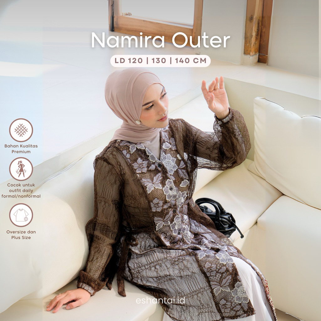 Namira LD 140 130 120 Outer Jumbo L-4XL | Atasan Long Tunik Big Size Brokat Garden Praha & Chantilly