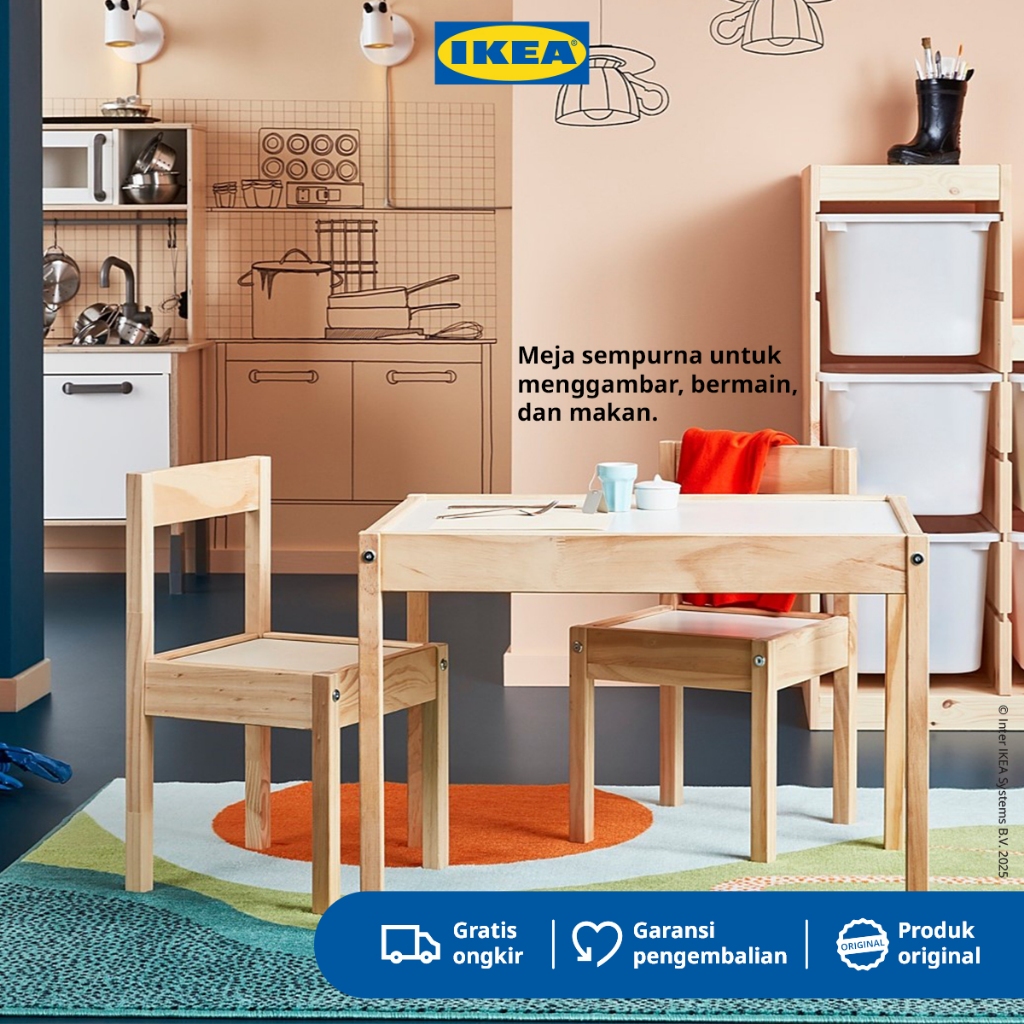 IKEA LATT Meja Belajar Anak dengan 2 Kursi Bahan Kayu