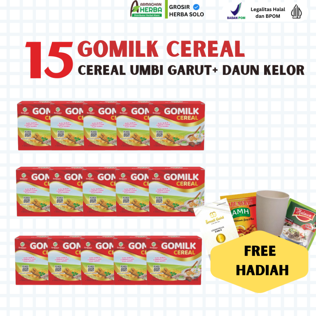 

[PAKET 15 BOX] GOMILK CEREAL 250 gr Sarapan Bergizi dari Susu Kambing Etawa Plus Pati Garut, Gula Aren, dll