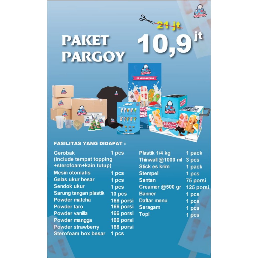 

Paket Usaha Pargoy Es Goyang Jadul EVERICE