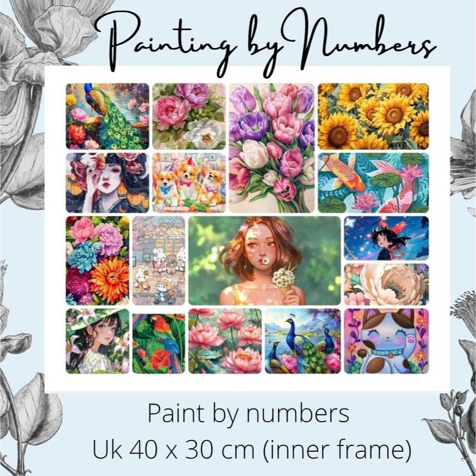 

[Framed] kumikasa Paint by Numbers 40x30CM FLOWER/ANIMAL/ANIME SERIES (hasil lukis bisa langsung dipajang)