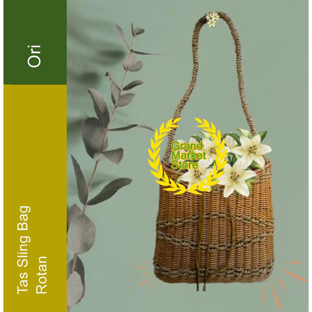 Tas Rotan Sling Bag Bulat Bali/ Tas Rotan/ Tas Anyam Rotan