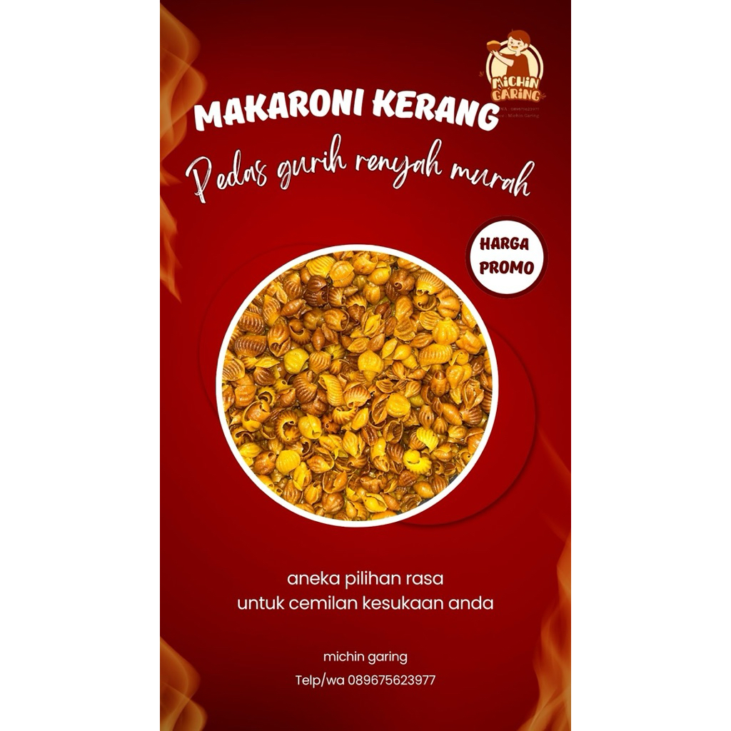 

Cemilan makaroni kerang daun jeruk 250 gr gurih renyah pedas nikmat | michin garing