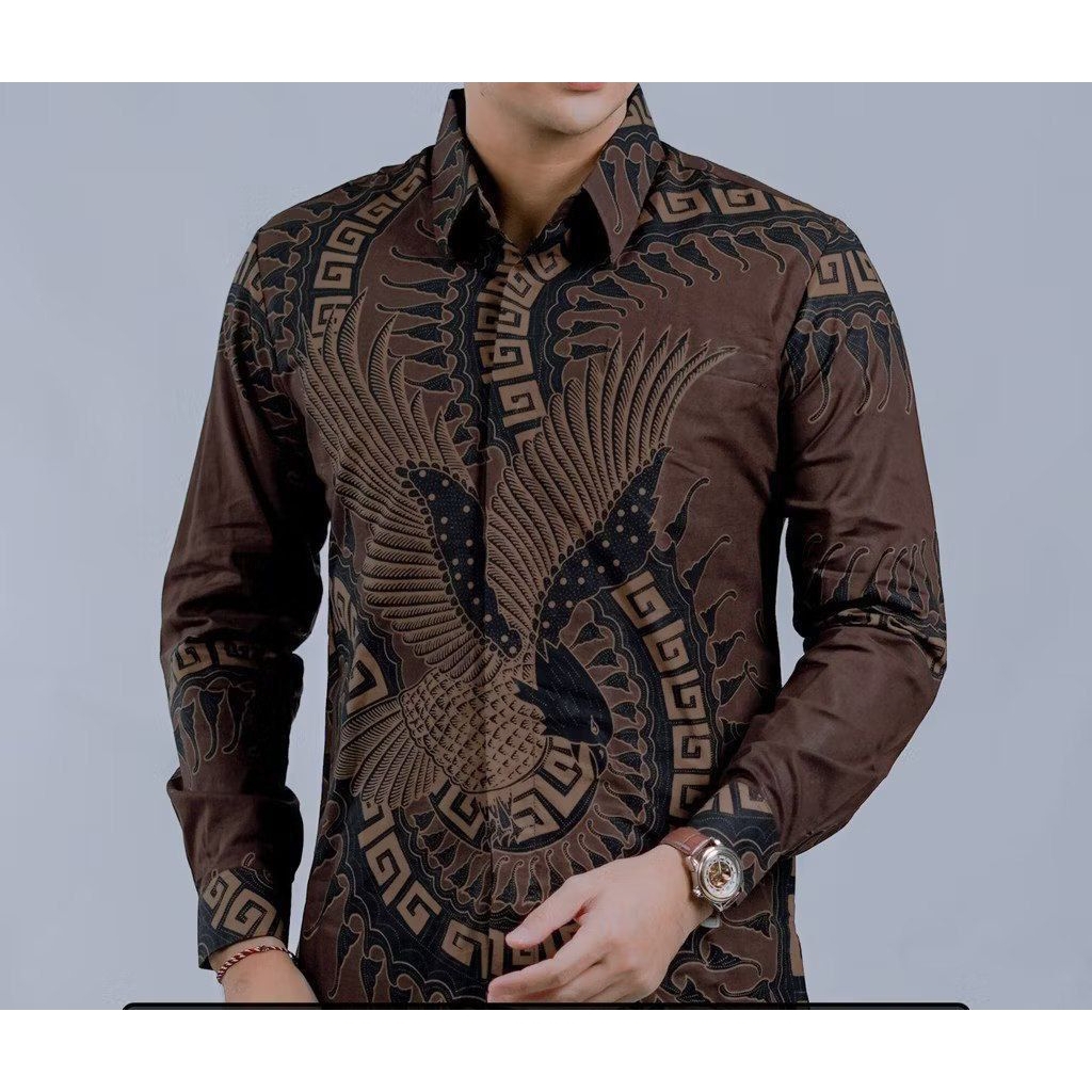KEMEJA BATIK PRIA LENGAN PANJANG WARNA ELANG MAHONI TRENDY KEKINIAN