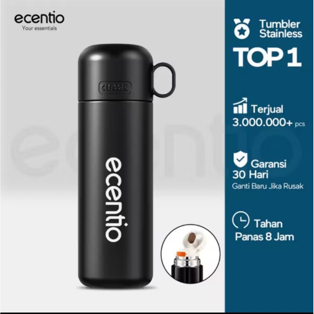 ecentio termos air panas 500ml stainless steel 304+316 tahan 8 jam botol air dengan tutup kecil port