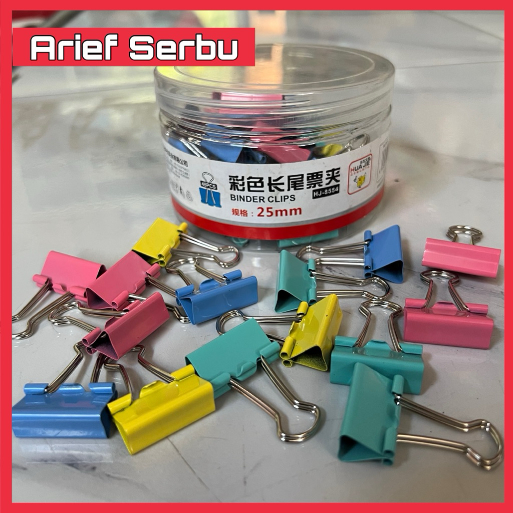

grosir binder klips penjepit kertas 25mm (1 toples isi 48pcs warna warni) jepit kertas hua jie