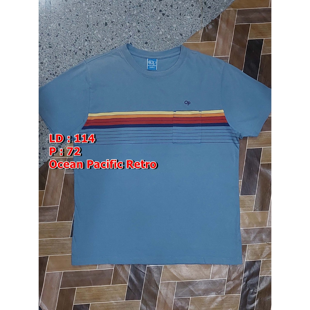 (COD) Kaos Pria Ocean Pacific Retro Pocket Stripes Biru Muda Second Original Preloved