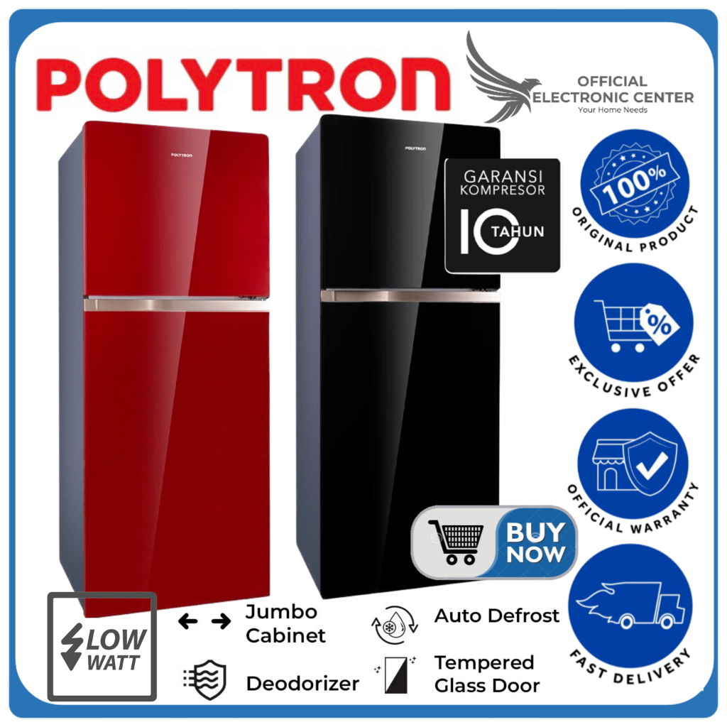 POLYTRON KULKAS PRW-23MN PRW23MN PRW 23MN TEMPERED GLASS DOOR 220 LITER SUPER LOW WATT POLYTRON LEMA