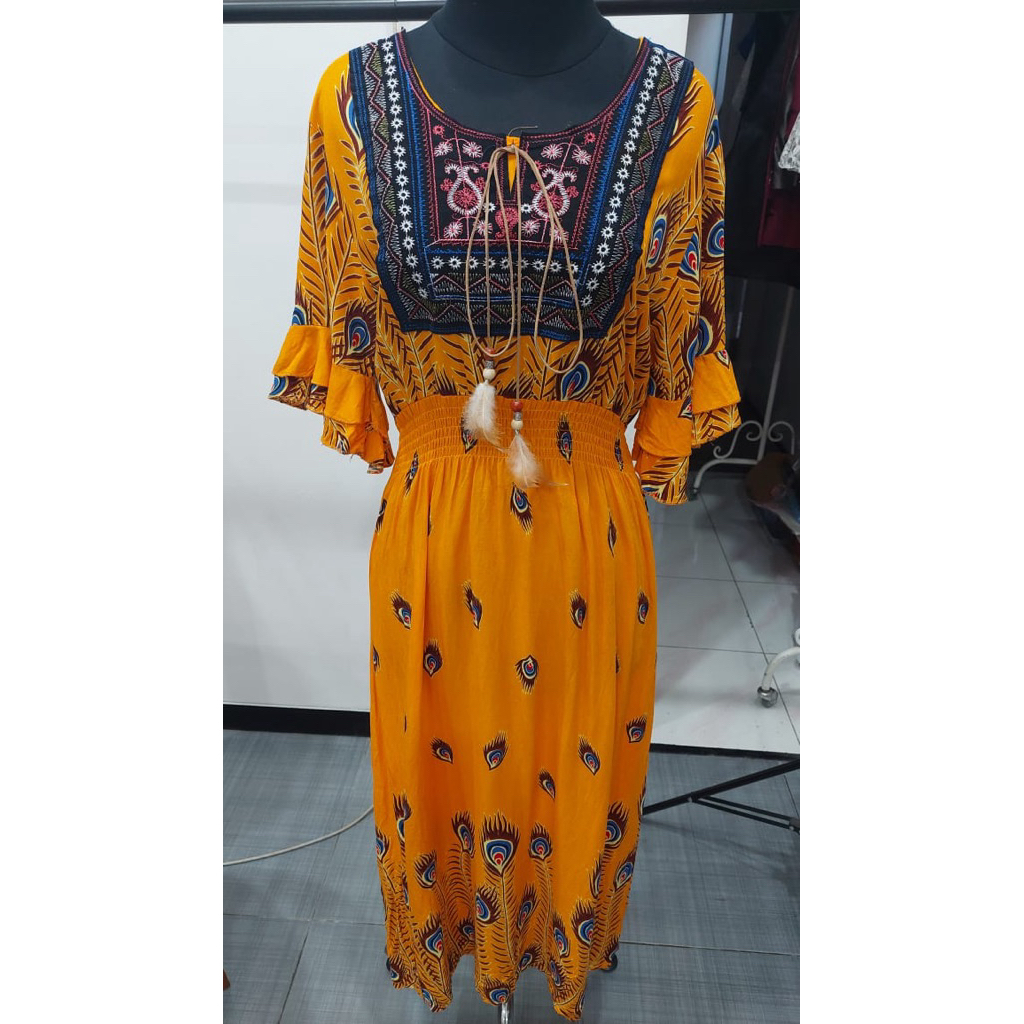 Dress bohemian kuning bordir