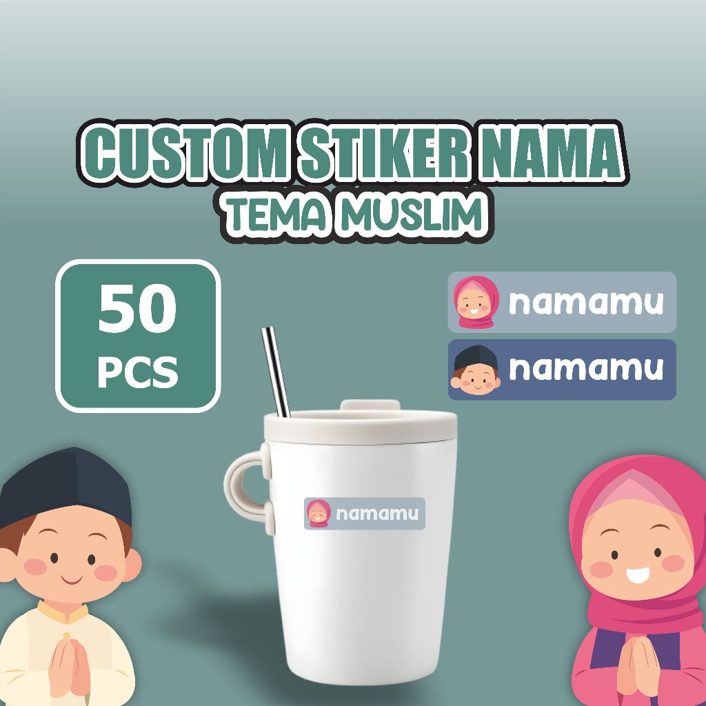 

Sticker Nama Tema Muslim Custom Sticker Perabotan Sticker Nama Tahan Air Sticker Piring Sendok Garpu I Isi 50 PCS Sticker Timbul