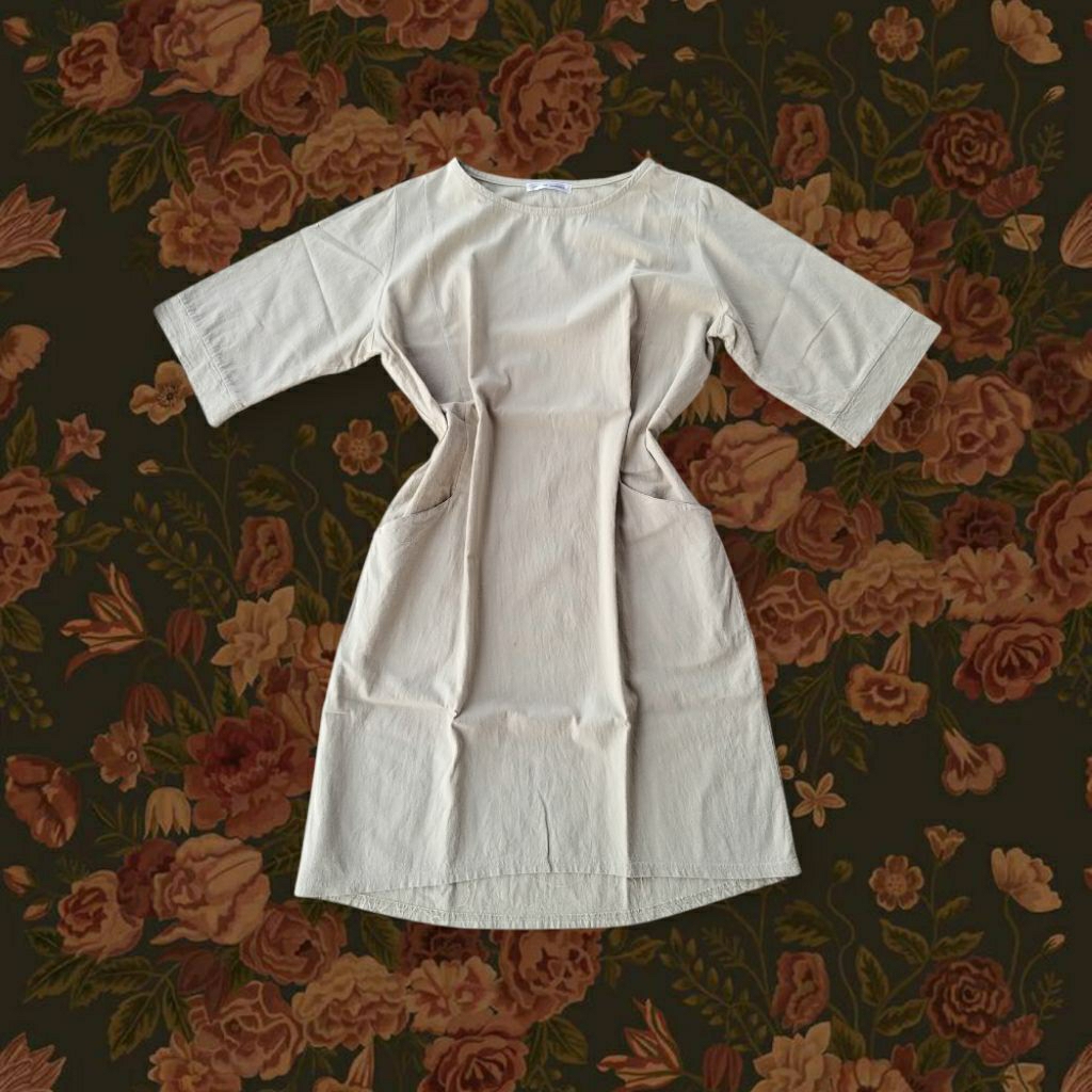 Korean Greenish Beige Oversized Cotton Blouse | atasan katun krem tunik tunic dress mini y2k coquett