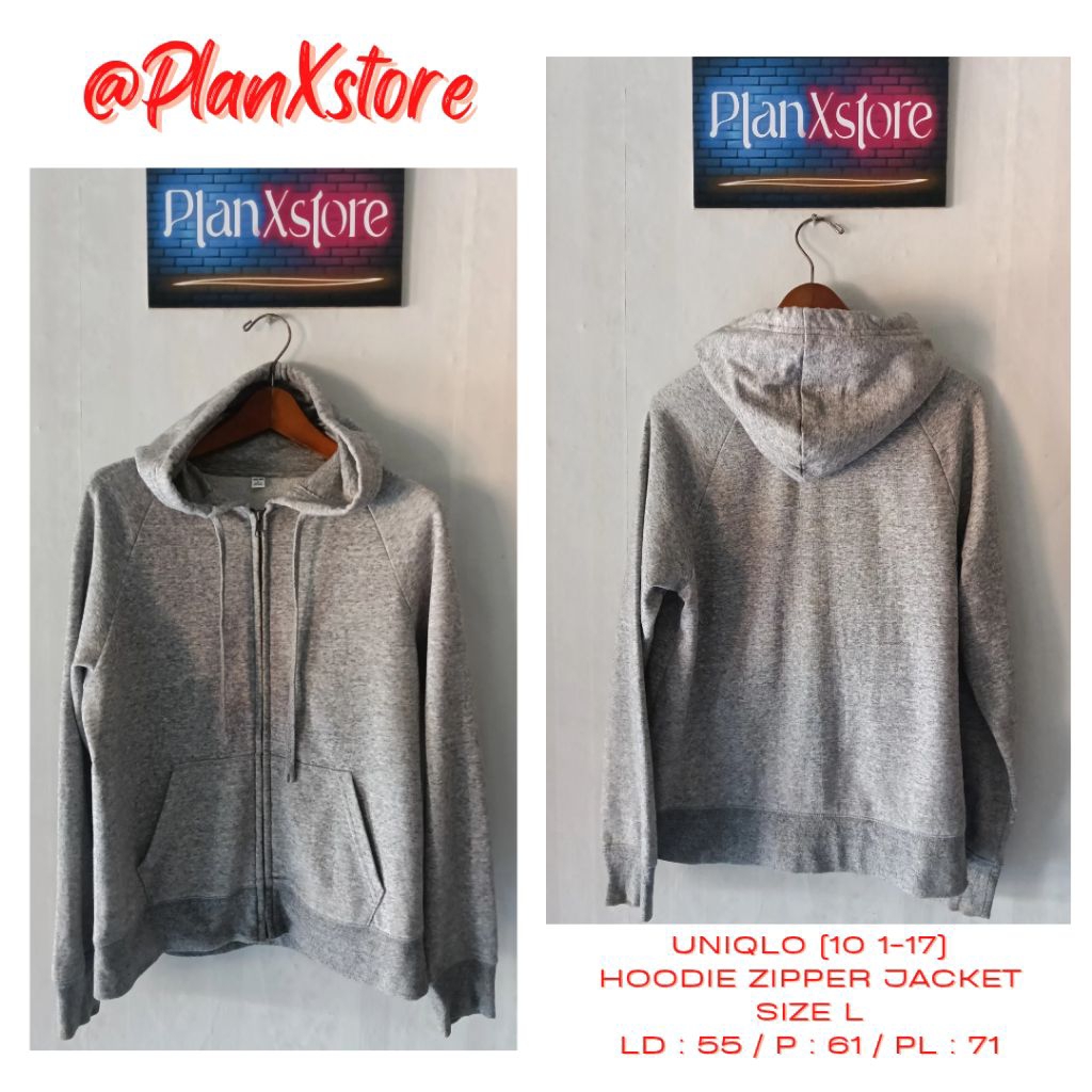 UNIQLO (10 1-17) HOODIE ZIPPER JACKET ABU MISTY SIZE L PRELOVED TERJANGKAU