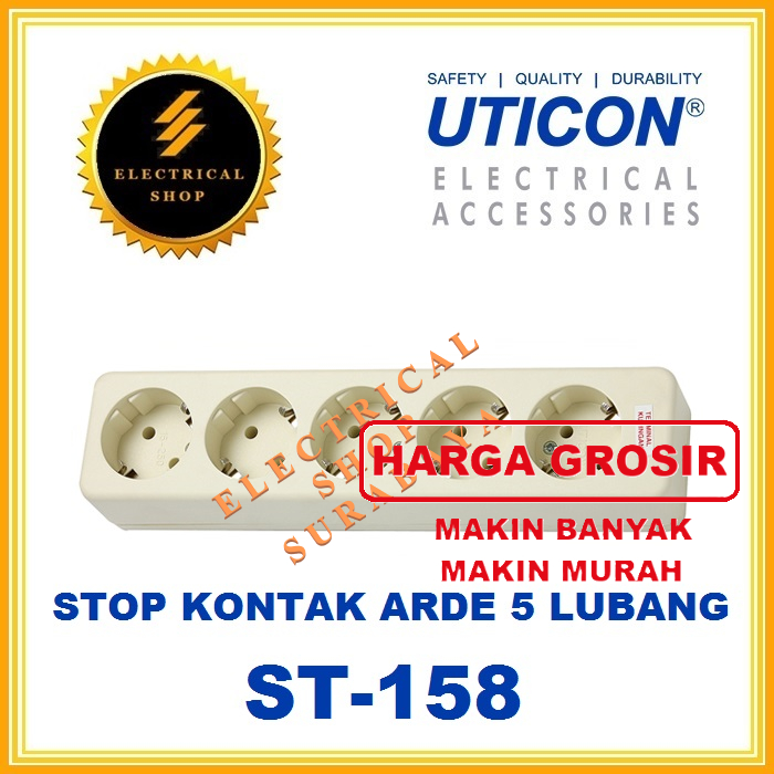 (GROSIR) UTICON STOP KONTAK ARDE 5 LUBANG PUTIH ST-158 ST158 2P LOBANG SNI ORIGINAL PROMO MURAH