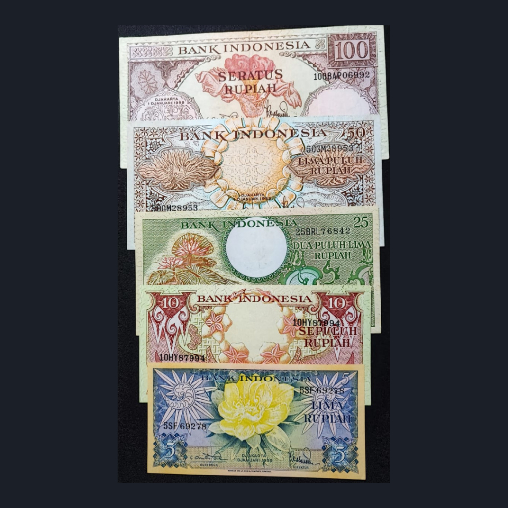 Set Uang Kuno Indonesia Bunga 1959 | VF - UNC